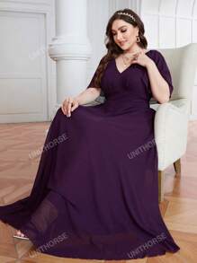 UNITHORSE UNITHORSE Plus Size Women Chiffon Bridesmaid Dress With Ruffle Sleeve, Birthday Women Outfits, Graduation Dress, Formal Dress