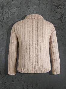 1pc Boys' Plush Vertical Stripe Jacket, Thickened For Winter - Apricot - View 2