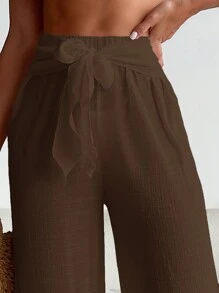 SHEIN Swim Copricostume Da Spiaggia Da Donna Con Pantaloni A Gamba Larga - Caffè Marrone - Visualizzare 5