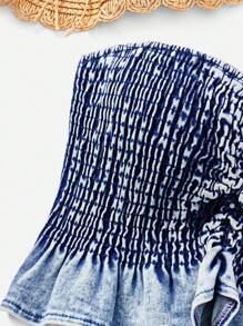 Soleia Shirred Ruched Bust Tube Denim Top - Blue - View 3