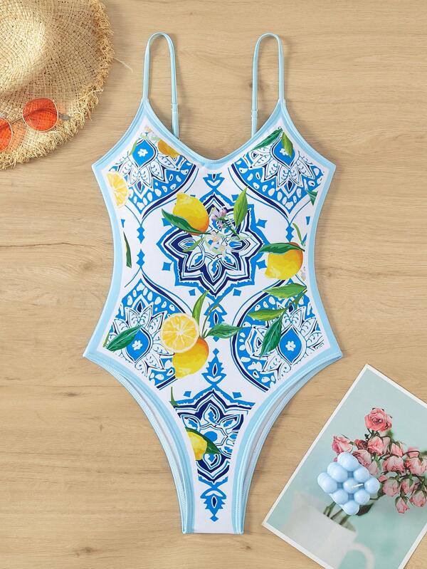 Swim Vcay Summer Beach Women's One Piece Swimsuit With Lemon Print Carnival