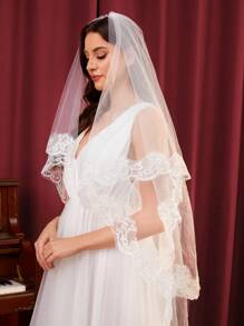 SHEIN Belle Ren Thiết kế Lễ cưới Đầu Màng che mặt - trắng - Xem 1