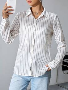 SHEIN Unity Striped Casual Shirt - Beige - View 6