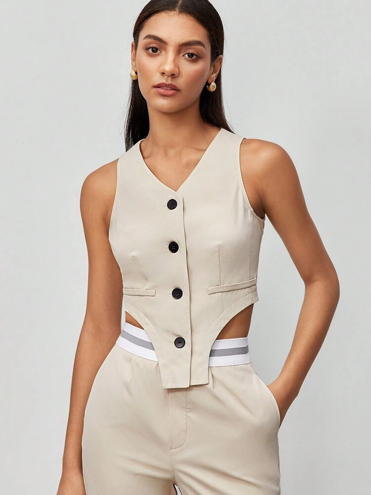 Women's Asymmetrical Hem Single-Breasted Vest Jacket