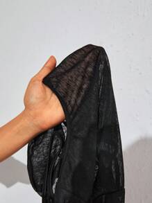 SHEIN Swim 背心式透明網眼側邊束腰設計泳裝套裝 - 黑色 - 查看 6