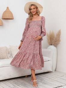 流行孕婦打摺長袖連身裙