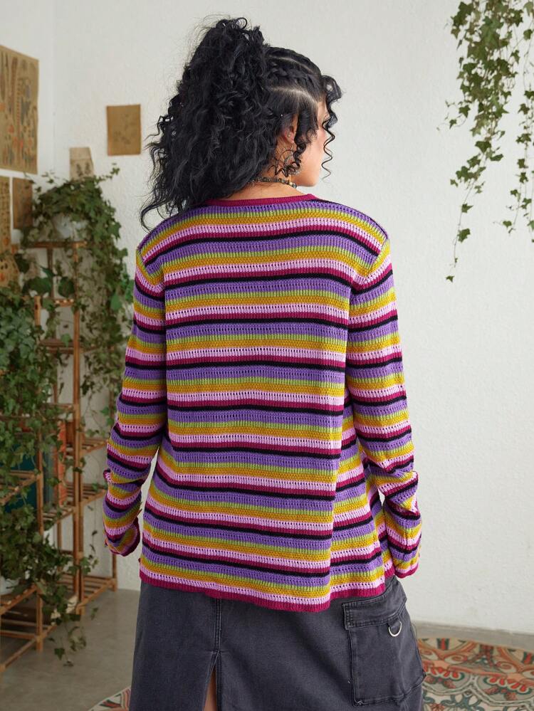 Plus Size Women's Belted Striped Cardigan