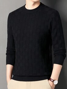 Men's Solid Color Sweater - Black - View 3
