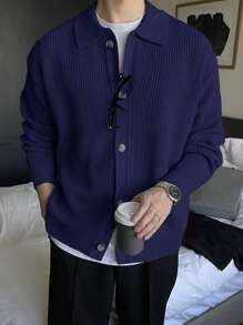 DAZY Men's Turn-Down Collar Button-Front Cardigan Jacket Fall,Winter Business Attire - Blue - View 1