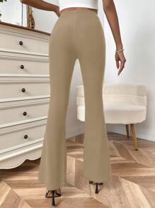 SHEIN Privé 女士彈性腰喇叭褲 - 杏色 - 查看 4