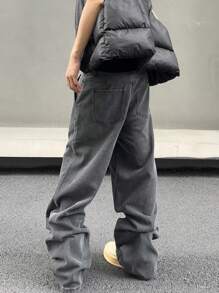 Manfinity Hypemode 男士寬腳牛仔褲,寬鬆版型 - 灰色 - 查看 2