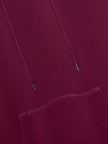 Men's Solid Color Long Sleeve Hooded Sweatshirt With Drawstring - Burgundy - View 8