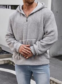 Manfinity Homme Men Plus Size Zippered Half-Fly Hooded Sweatshirt