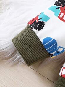 嬰幼童男童休閒圓領t恤配有施工車圖案和側口袋設計的褲裝,適用於秋冬季節 - 彩色 - 查看 4