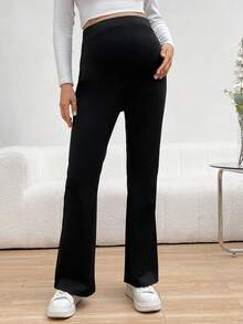 SHEIN Maternity Adjustable Waist Flared Pants - Black - View 5