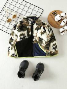 Baby Boys' Fashionable, Comfortable And Warm Camouflage Winter Padded Coat With Fleece - Army Green - View 3