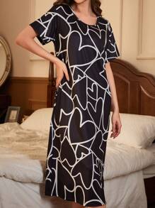 Umamao Estudio Artist Girlcore 女士心形印花睡衣裙，适合夏季、度假、伊比沙岛 - 黑與白 - 查看 6