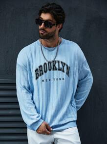 Manfinity Homme Loose Fit Men's Plus Size Letter Printed Sweatshirt - Navy Blue - View 4