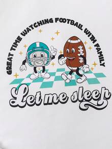 男孩舒適彈性卡通英文圖案條紋緊身春秋居家服兩件套裝 - 彩色 - 查看 7