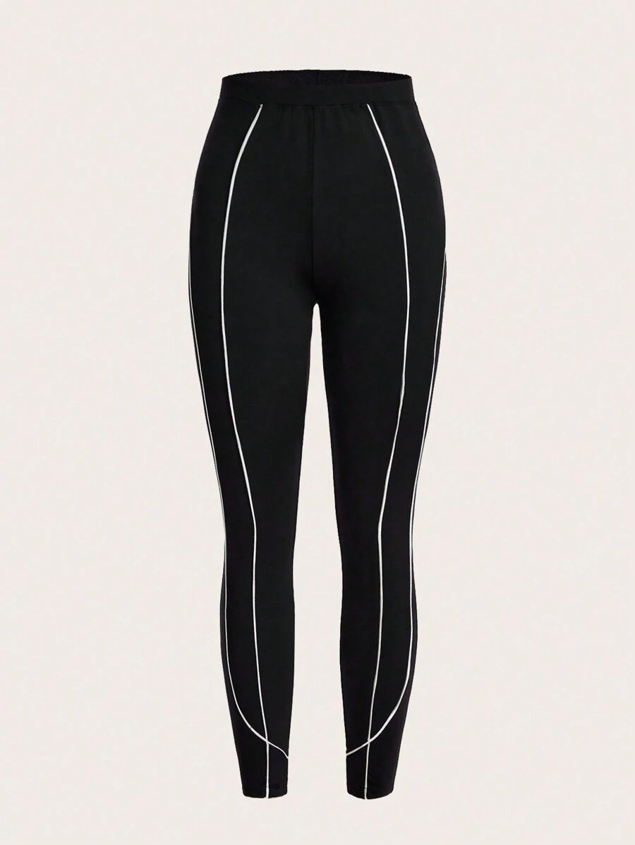 SHEIN EZwear Contrast Piping High Waist Leggings