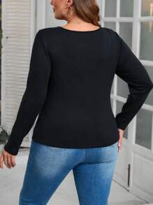 SHEIN LUNE 女士加大码保暖内衬 T 恤 - 黑色 - 查看 2