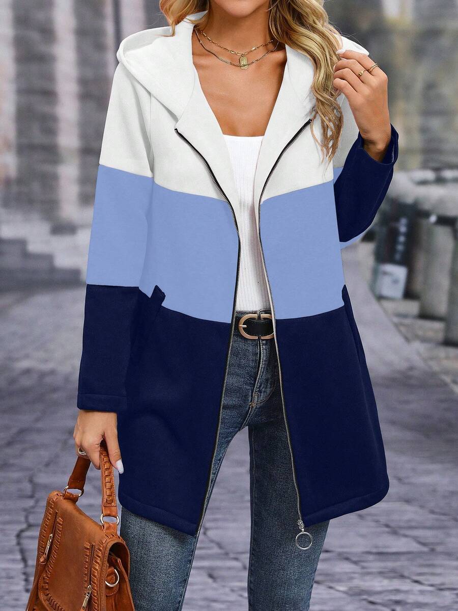 SHEIN LUNE Women's Contrast Color Regular Fit Hooded Jacket - Multicolor - View 1