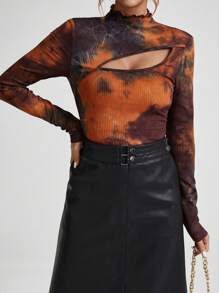 SHEIN Essnce Nhuộm buộc Cắt ra Cổ giả Áo thun - Nhiều màu - Xem 5