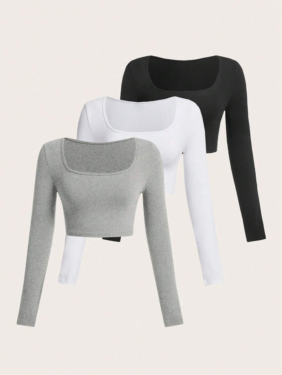 Muchica 多色针织女式修身 T 恤 - 黑與白 - 查看 1