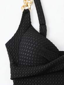 Ladies' Chain Strap One-piece Swimsuit - Black - View 5