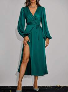 SHEIN Clasi 女士燈籠袖交叉綁帶連衣裙