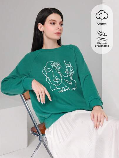 Mulvari 人物和字母圖案插肩袖運動衫