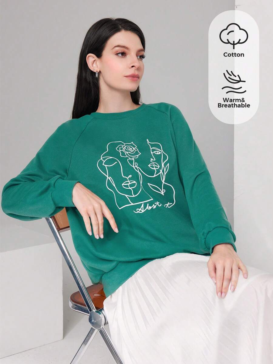 Mulvari 人物和字母圖案插肩袖運動衫 - 綠色 - 查看 1