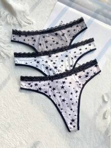 SHEIN 女性星空圖案蕾絲修邊丁字褲 - 彩色 - 查看 1