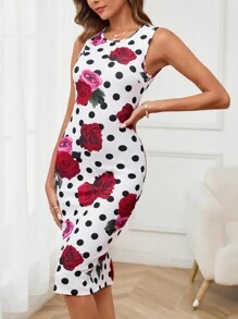 SHEIN Clasi Của phụ nữ Không tay Hoa Chấm bi In Đầm - Nhiều màu - Xem 5