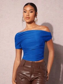 SHEIN BAE Asymmetric Shoulder Top, This Week - Royal Blue - View 1
