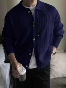 DAZY Men's Turn-Down Collar Button-Front Cardigan Jacket Fall,Winter Business Attire - Blue - View 4