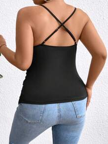 Rometta Plus Size Lace Patchwork V-neck Camisole Top - Black - View 6