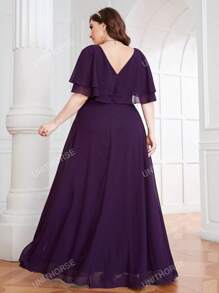 UNITHORSE UNITHORSE Plus Size Women Chiffon Bridesmaid Dress With Ruffle Sleeve, Birthday Women Outfits, Graduation Dress, Formal Dress
