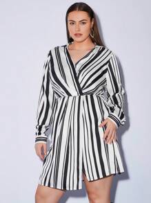 BizChic Women's Plus Size V-collar Striped Dress - Black and White - View 4