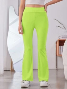 SHEIN Teen Girls' Spliced Side Slit Flared Pants - Green - View 5