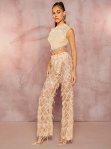 SHEIN BAE Của phụ nữ Tam giác Lót Kết cườm Dài Eo cao Quần - trắng - Xem 6