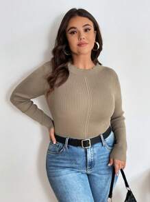 Franclia Plus Size Women'S Cable Knitted Slim Fit Sweater With Crew Neck