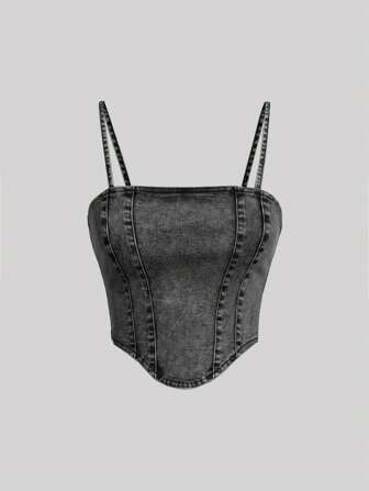 SHEIN Girlism Denimtop met bandjes voor tienermeisjes
