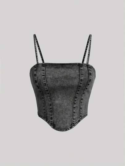 SHEIN Girlism Teen Girl Strap Denim Top