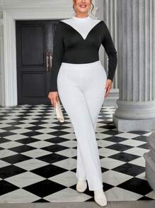 SHEIN Privé 大尺碼拼色長袖t卹 - 黑與白 - 查看 1