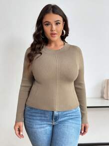 Franclia Plus Size Women'S Cable Knitted Slim Fit Sweater With Crew Neck