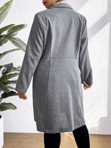 Celure Của phụ nữ Kích thước lớn Cổ áo có khía Ngực đơn Len áo - Màu Xám nhạt - Xem 2