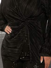 SHEIN SXY 性感俱乐部女式褶皱交叉衬衫 - 黑色 - 查看 3