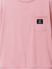 SHEIN Con trai Giải trí Vòng cổ Tay áo dài 2 trong1 Áo nỉ - Hồng - Xem 4