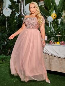 Simplee Ladies' Plus Size Pink Party Formal Dress - Pink - View 4